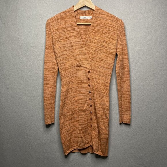 Obey Womens Long Sleeve Knit Cardigan Dress M V-Neck Button Front Rust Pink - Picture 1 of 9